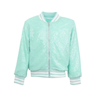 Blouson de baseball à paillettes pour enfants, vert menthe, rayé, côtelé, zippé, scintillant, pour filles, manteau de fête, vêtement d'extérieur de printemps pour enfants, collection boutique