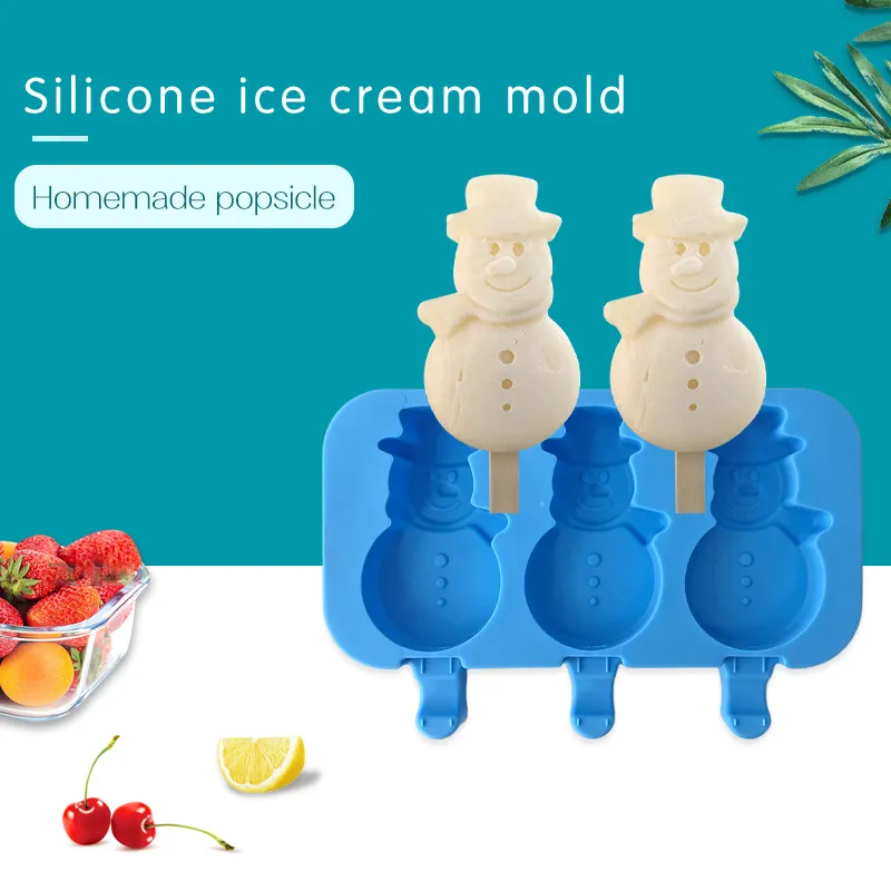 J7-08 DIY cấp thực phẩm BPA Free Ice Maker công cụ phim hoạt hình Snowman Ice Cube khay với nắp Silicone Popsicle Ice Cream khuôn cho trẻ em