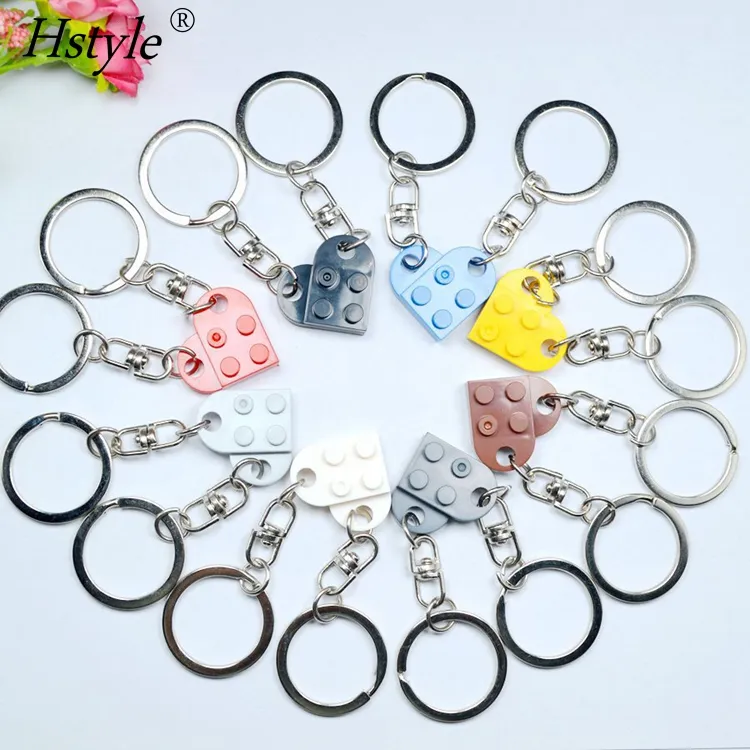 Brick Keychain for Couples Friendship 2pcs Matching Heart Colorful Keychain Set Boyfriend Couples Valentine's Day SD2222