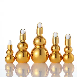 10Ml 20Ml 30Ml 50Ml 100Ml เงา Electroplate Gold Gourd ขวดน้ำมันหอมระเหยขวดดอกไม้ตะกร้าฝาแก้วขวด Dropper