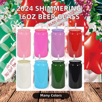 2024 nouveau Design moderne 16oz miroitant Sublimation verre à bière peut mousseux arc-en-ciel irisé jus tasses gobelet avec couvercle de paille