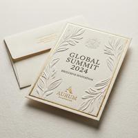 Ensemble de papeterie de luxe sur mesure pour événements d'affaires, avec logo en feuille d'or gaufré 3D, carte RSVP, carte de remerciement et enveloppes