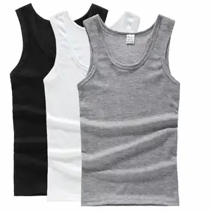 Canottiera da uomo in cotone 100% senza maniche a costine all'ingrosso canotta da uomo in bianco solido canotta Fitness da allenamento camicia da palestra stampa digitale