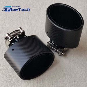 Punta de escape ovalada plana de 150x90mm para coche, salida única de acero inoxidable con embellecedor de fibra de carbono, acabado plateado/negro para modificación de vehículos - Product Image 4