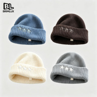 Bonnet en tricot côtelé personnalisé de haute qualité avec logo, bonnet d'hiver luxueux et chaud à revers pour femmes et hommes