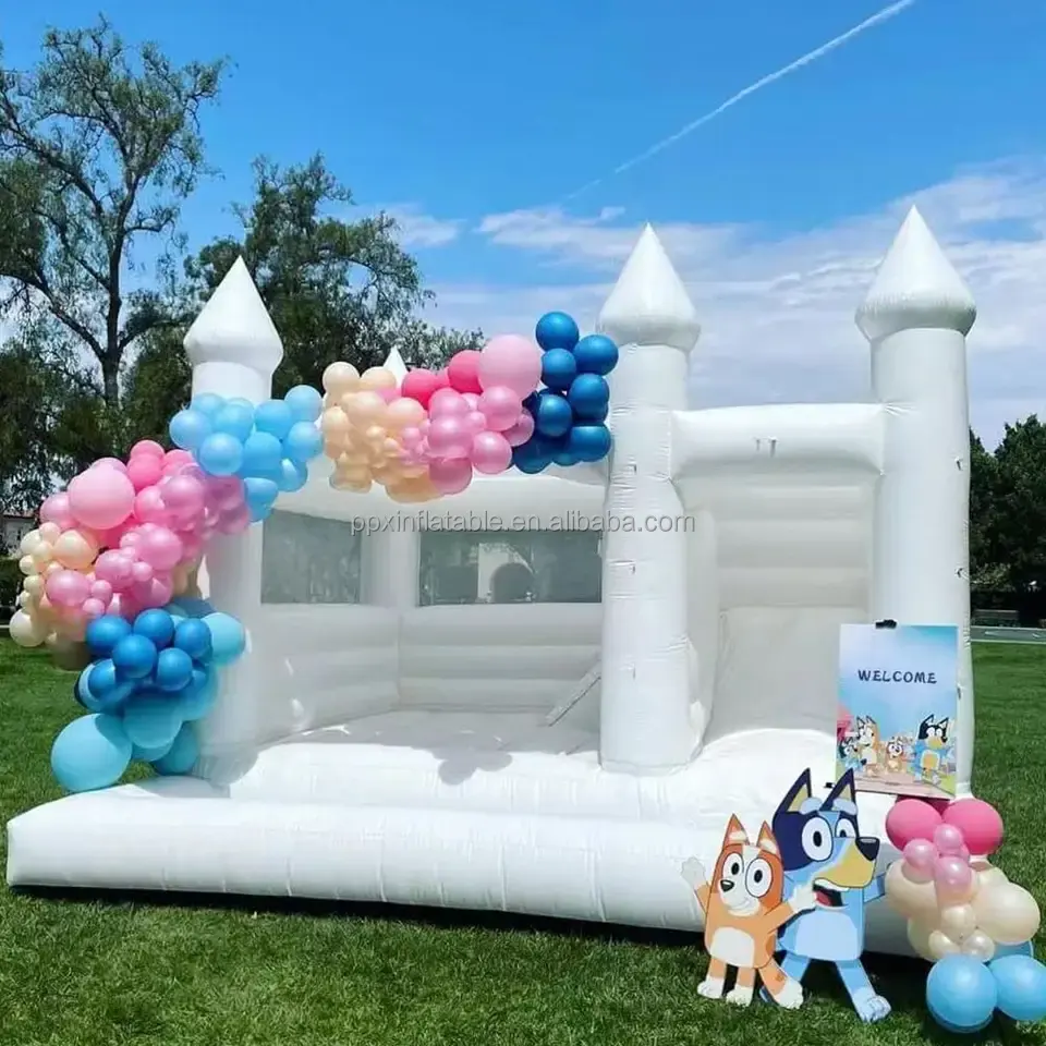 नई बड़ी Inflatable बाउंसर घर वाणिज्यिक गेंद गड्ढे और स्लाइड कूद सफेद उछालभरी महल के साथ शादी के लिए जन्मदिन पार्टी