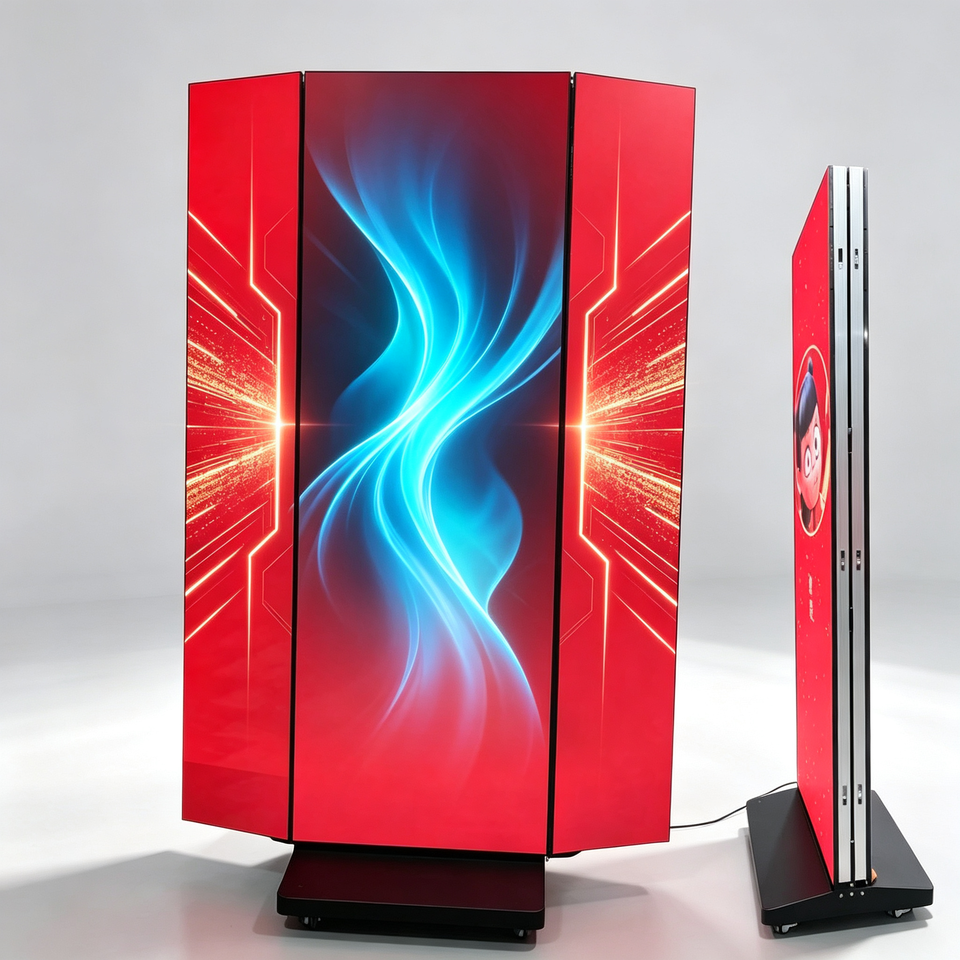 Movable Led Display Led Wall Triple Folding LED Display Portable Indoor LED Advertising ...