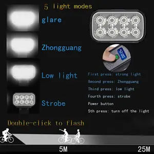Luce per Bicicletta 9600mAh, Faro Impermeabile <span class=keywords><strong>Ricaricabile</strong></span> USB, 8 LED Super Luminosi, <span class=keywords><strong>Torcia</strong></span> Anteriore per Ciclismo - Product Image 4