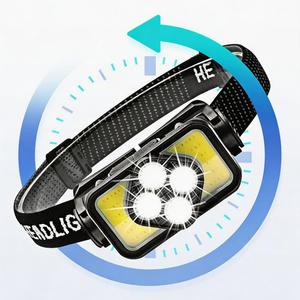 Lampe frontale à double <span class=keywords><strong>LED</strong></span> avec capteur, <span class=keywords><strong>bandeau</strong></span> réglable, étanche IP54, recharge <span class=keywords><strong>solaire</strong></span>, légère et rechargeable pour la randonnée et la pêche - Product Image 6