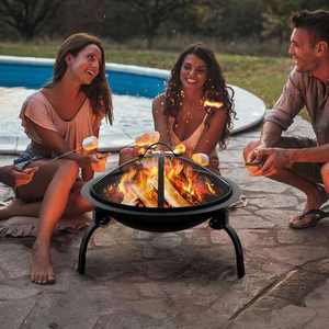 Brasero Moderno de Leña, Pequeña <span class=keywords><strong>Chimenea</strong></span> Exterior con Soporte, de Acero Resistente, Portátil para Patio, Jardín y Fuegos de Leña - Product Image 1