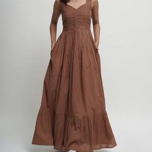 Robe d'été décontractée OEM en lin et coton pour femme, nouvelle collection, longueur maxi, motif floral, sans manches, col halter, style smoking - Product Image 1