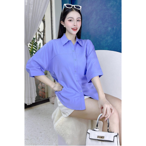 Vietnam ODM Women <b>Long</b> <b>Sleeve</b> Shirt with Relaxed Fit & Twist Back Office Casual Solid <b>Top</b> Raglan <b>sleeve</b> Solid 150 GSM - Product Image 3