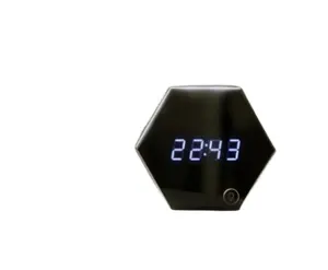 4 in 1 Multi-function Hexagonal Mirror Electronic Digital Alarm Clock with Thermometer LED Night Light Function Travel Clocks