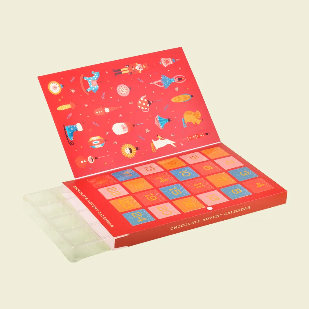 2022 la migliore vendita personalizzata calendario dell'avvento scatola di cartone giocattolo auto cioccolato data ciambelle unicorno imballaggio biscotto