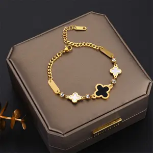 fashion jewelry custom stainless steel clover jewelry bracelet 18k gold plated bracelet for women wholesale