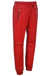 Pantalones de Mujer Personalizados 100% Cuero Nappa Rojo Vintage con Detalle de Correa Naranja, Acabado Vintage, Marca Privada OEM - Product Image 2