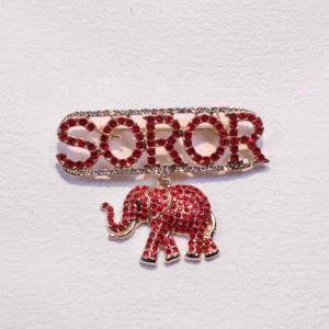 Diseño del símbolo griego Delta <span class=keywords><strong>Sigma</strong></span> con pedrería roja. Broche Estilo Elefante SOROR. - Product Image 4
