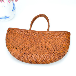 Sac tissé rétro très tendance en cuir véritable, panier à nourriture français grande capacité, sac à main en cuir de vachette pleine fleur - Product Image 2