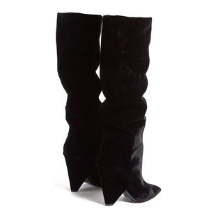 Mode bout pointu dames longues bottes hautes 2018 velours <span class=keywords><strong>noir</strong></span> haut cône talon compensé sur le genou chaussures hiver Slouch bottes femmes - Product Image 3