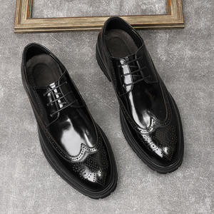 Chaussures décontractées d'affaires pour hommes, style anglais, à bout rond sculpté, semelle en cuir épaisse, rehaussantes, imperméables, pour l'automne - Product Image 3