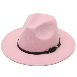 Sombrero Fedora de Fieltro <span class=keywords><strong>Rosa</strong></span> y Verde para <span class=keywords><strong>Hombre</strong></span> y Mujer, Estilo Jazz, Ala Ancha, Copa Plana, Venta al por Mayor - Product Image 4