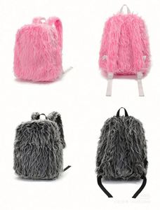 Custom Fluffy <b>Backpack</b> Female Long Hair Faux Fur <b>Backpacks</b> Student Plush School <b>Backpack</b> - Product Image 2