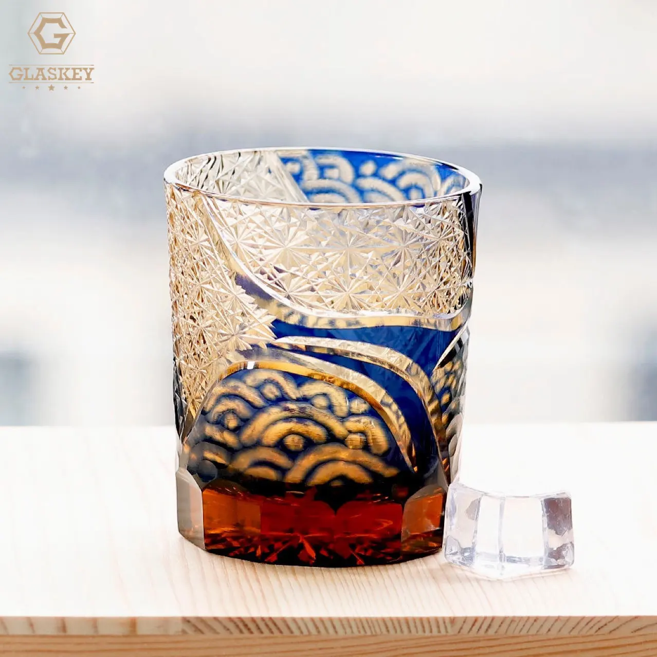 Nhật Bản tay-chạm khắc Whisky thủy tinh mặt trăng biển kết nối hổ phách pha lê thủy tinh thủ công bắn thủy tinh cốc cốc