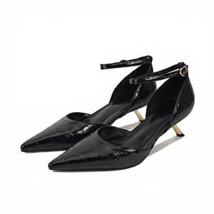 Femmes Croc en relief PU D'Orsay pompes bout pointu découpe latérale bride à la cheville or métal talon 5.5CM chaussures habillées en gros - Product Image 5