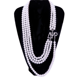 Diseñador <span class=keywords><strong>de</strong></span> <span class=keywords><strong>alta</strong></span> calidad declaración hermandad joyería capas <span class=keywords><strong>de</strong></span> perlas blancas hebras griego Delta Psi Rho Sisterhood collar - Product Image 2