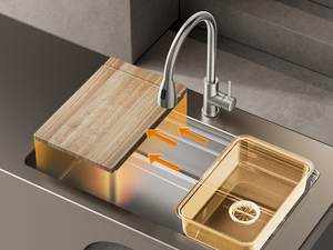 Fregadero de Cocina Multifuncional de Acero Inoxidable SUS304, Hecho a Mano, con Relieve, Sin Recubrimiento, Resistente a la Lluvia - Product Image 2