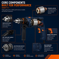 Perceuse à percussion professionnelle 710W, marteau perforateur électrique, mandrin 13mm, vitesse variable, outil électrique pour la rénovation de la maison