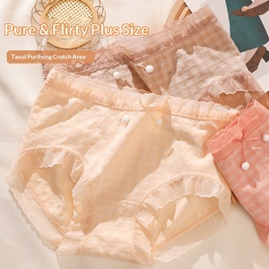 Pantaletas sin Costuras de <span class=keywords><strong>Tallas</strong></span> <span class=keywords><strong>Grandes</strong></span> al por Mayor, de Cintura Media, Cómodas y Transpirables, con Encaje, para <span class=keywords><strong>Mujer</strong></span> - Product Image 2