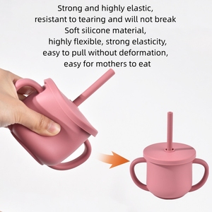 Tasse à bec en silicone pour bébé avec couvercle, anti-fuite, anti-brûlure, sans BPA, pour tout-petits et enfants, avec paille intégrée, pour les repas et l'apprentissage de la boisson - Product Image 4