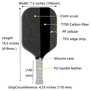 Oem mái chèo vợt chất lượng cao bề mặt màu đen 16mm T700 gen4 lõi sợi Carbon điện pickleball mái chèo tùy chỉnh thiết kế - Product Image 3