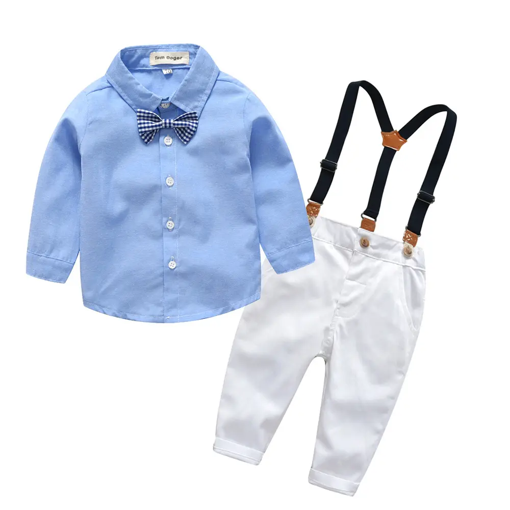 Çocuk seti ilkbahar ve sonbahar erkek pantolon papyon gömlek 2 parça bebek giysileri seti