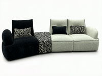 Ensemble de canapés modulaires en chenille moderne en forme de L avec imprimé zèbre et accoudoirs incurvés pour appartement et salon de centre commercial