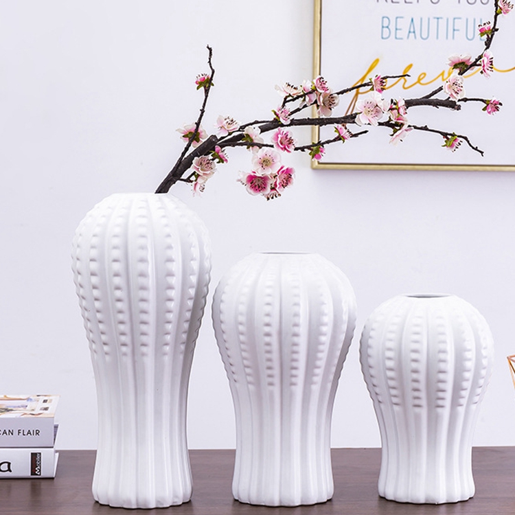 Simple creative home living room TV cabinet flower arrangement ornaments round white ceramic vase