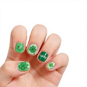 Autocollants pour <span class=keywords><strong>ongles</strong></span> verts pour enfants et filles, motifs de dessins animés mignons, autocollants adhésifs pour nail art, décorations de manucure arc-en-ciel et fleurs - Product Image 2