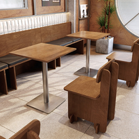 Meubles rétro, table à manger carrée, base en acier inoxydable, chaise, banquette murale, sièges pour café