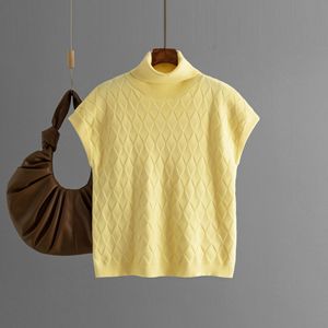 Outono Solid Turtle Neck <span class=keywords><strong>Sleeveless</strong></span> Knit Top Casual Loose <span class=keywords><strong>Checkered</strong></span> <span class=keywords><strong>Sweater</strong></span> Malha Pullover para As Mulheres - Product Image 1