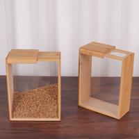 Grand Récipient à Céréales en Plastique Bambou avec Couvercle Distributeur de Stockage de 3L pour Céréales, Riz, Nouilles, Farine, Snack, Bonbons