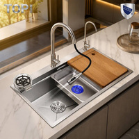 Évier de cuisine artisanal en acier inoxydable brossé, multifonctionnel, durable, résistant à la rouille, à montage sous plan, à cuve unique, effet cascade