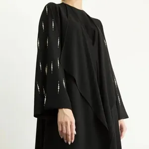 イスラム教徒の婦人服ブラックビーズ刺繍Eid新しいトレンドのアバヤドバイ2023