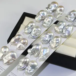 Perle de luciol en forme de boule d'eau douce douce de grande taille, de couleur blanche 15-16mm x 20-30mm, perles de culture baroque, en vrac