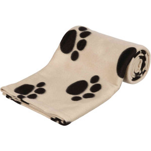 Coperta per animali domestici con stampe di zampe 150 x 100 cm beige per cani e gatti, morbida e accogliente in pile. - Product Image 1