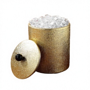 Stainless Steel Gold Classic Party Ice <b>Bucket</b> <b>Lid</b> Ice Tong for Wine <b>Bucket</b> Metal PU Leather Beer Bottle Cooler - Product Image 3