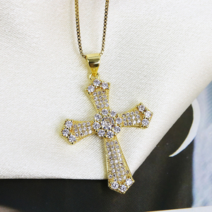 Nueva Selección de regalo de fiesta de vacaciones, collar de Cruz de Zirconia chapado en oro de 18 quilates, joyería religiosa exquisita - Product Image 5