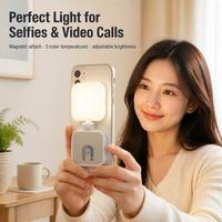 Lampe LED magnétique pliable pour selfie, lumière vidéo réglable 3 températures de couleur, luminosité réglable, miroir HD, rechargeable par USB