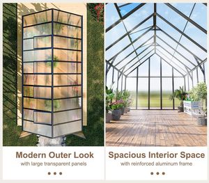 Serre de jardin 20x10x10 <span class=keywords><strong>pieds</strong></span>, grande serre extérieure robuste avec structure en aluminium renforcé et panneaux en polycarbonate, accessible à l'intérieur - Product Image 4