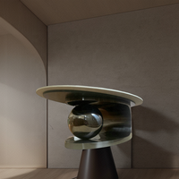 Table basse ovale moderne en bois avec plateau en pierre frittée pour salon, vente en gros, mobilier de maison